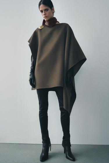 ZW COLLECTION CAPE WITH WOOL AND CLASP DETAIL - Brown / Taupe by Zara - Image 0