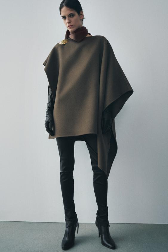 CAPE AVEC LAINE FERMOIR ZW COLLECTION - Marron / Taupe | ZARA Suisse ...