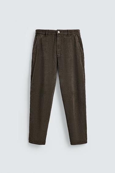 Zara TAPERED FIT CORDUROY PANTS - Brown