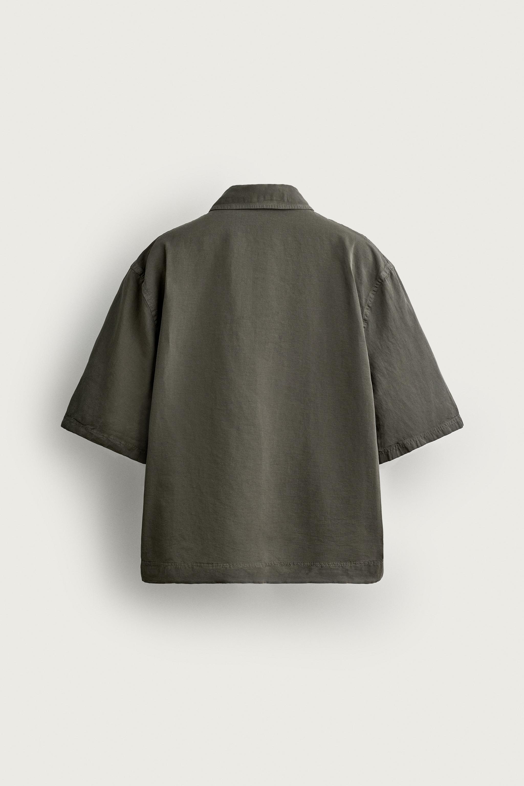 WASHED COTTON-LINEN SHIRT — DARK KHAKI