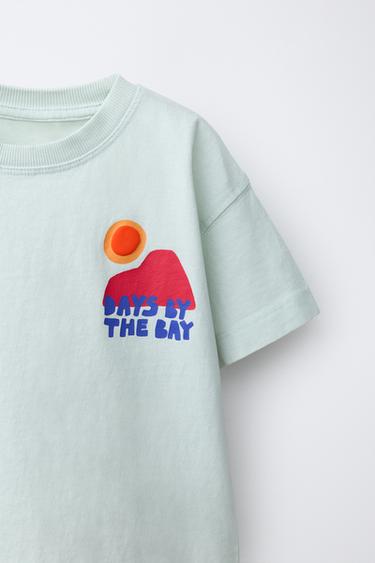 T-SHIRT TEINT EN PIÈCE À IMPRIMÉ - Turquoise de Zara - Image 2