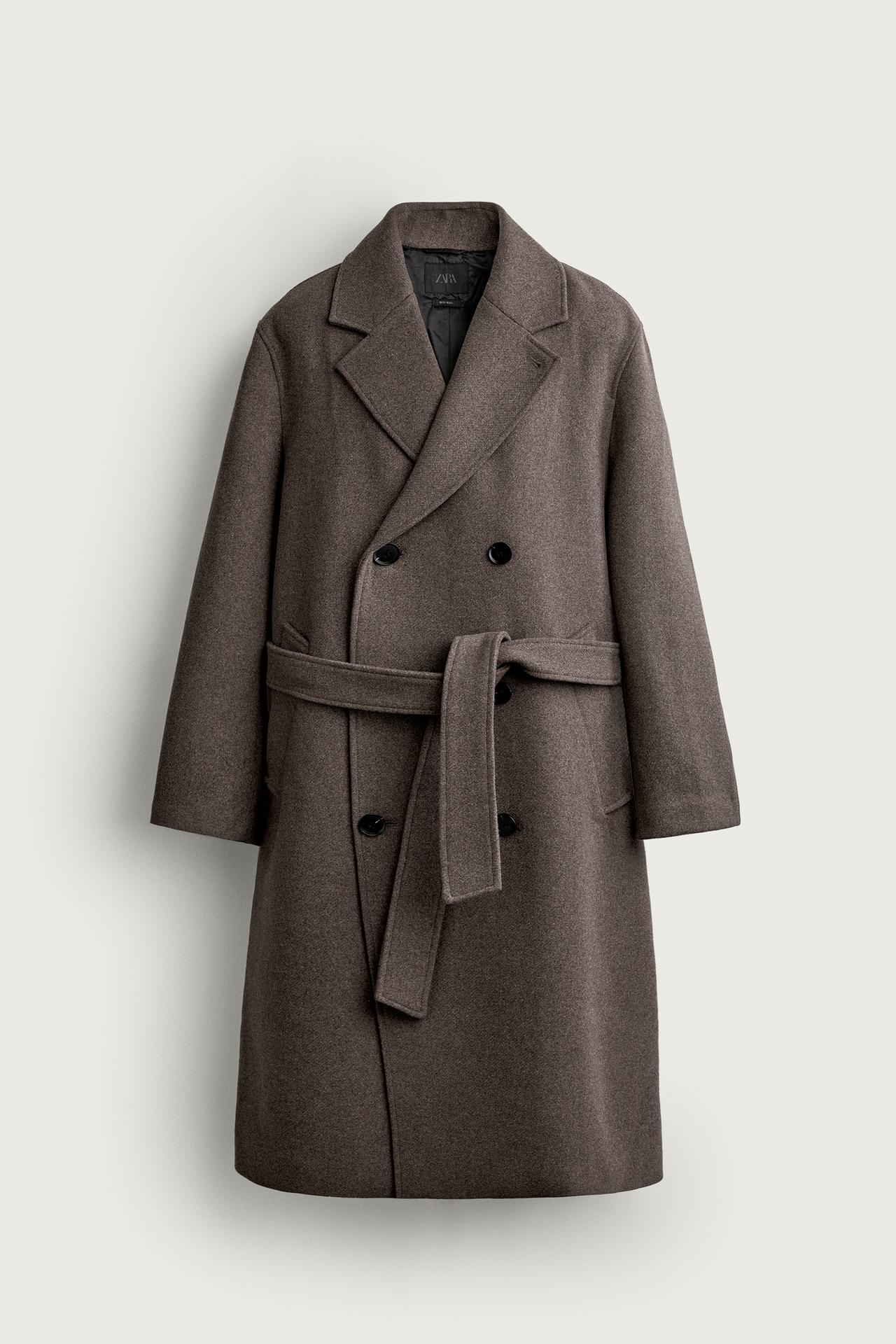 WOOL-BLEND BELTED DOUBLE-BREASTED COAT — Light mink