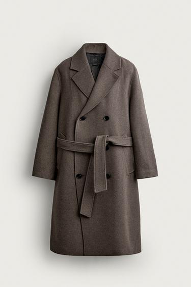 WOOL-BLEND BELTED DOUBLE-BREASTED COAT — Light mink 2