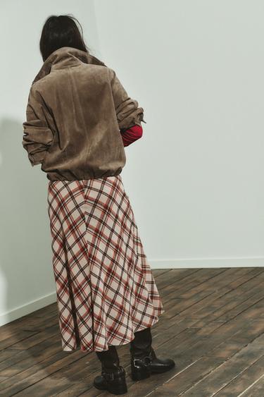 JUPE MI-LONGUE À CARREAUX - Beige / Marron clair de Zara - Image 5