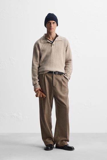 БРЮКИ В КЛЕТКУ С ЗАЩИПАМИ — РЫЖЕВАТО-КОРИЧНЕВЫЙ от Zara