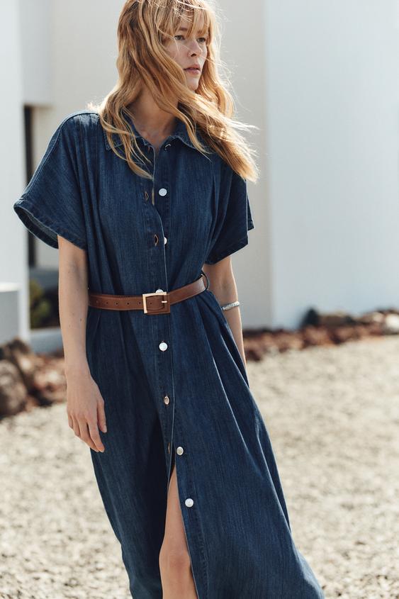 Robe Denim Zara Robe Chemise Zara Robe Zara Bleu Et Blanche