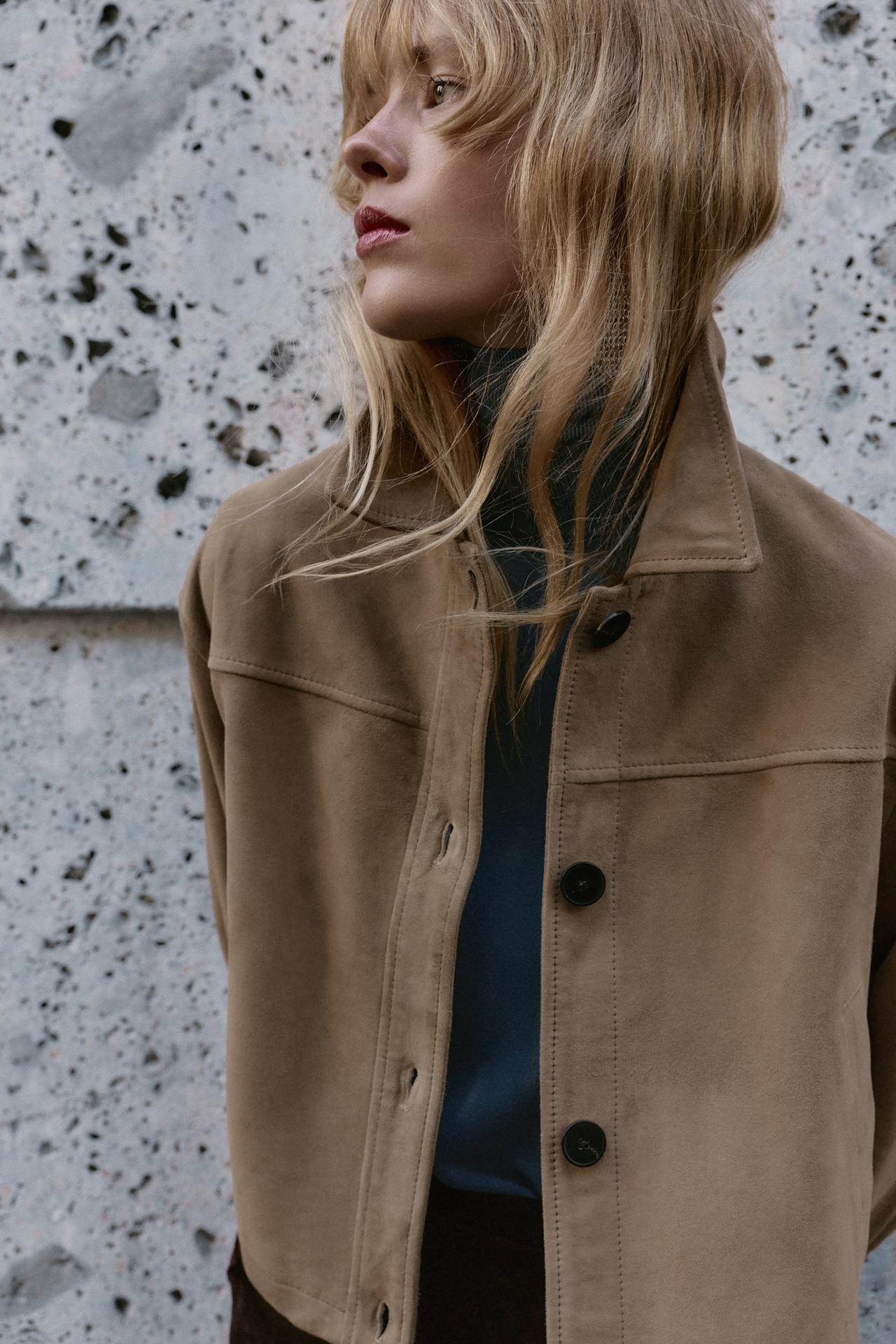 100% LEATHER SHIRT COLLAR JACKET