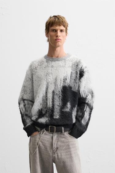 BRUSHED TEXTURED JACQUARD SWEATER - Grey by Zara