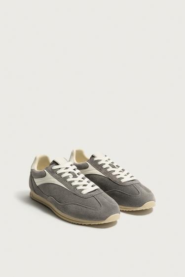 RETRO LEATHER SNEAKERS — Light khaki 2