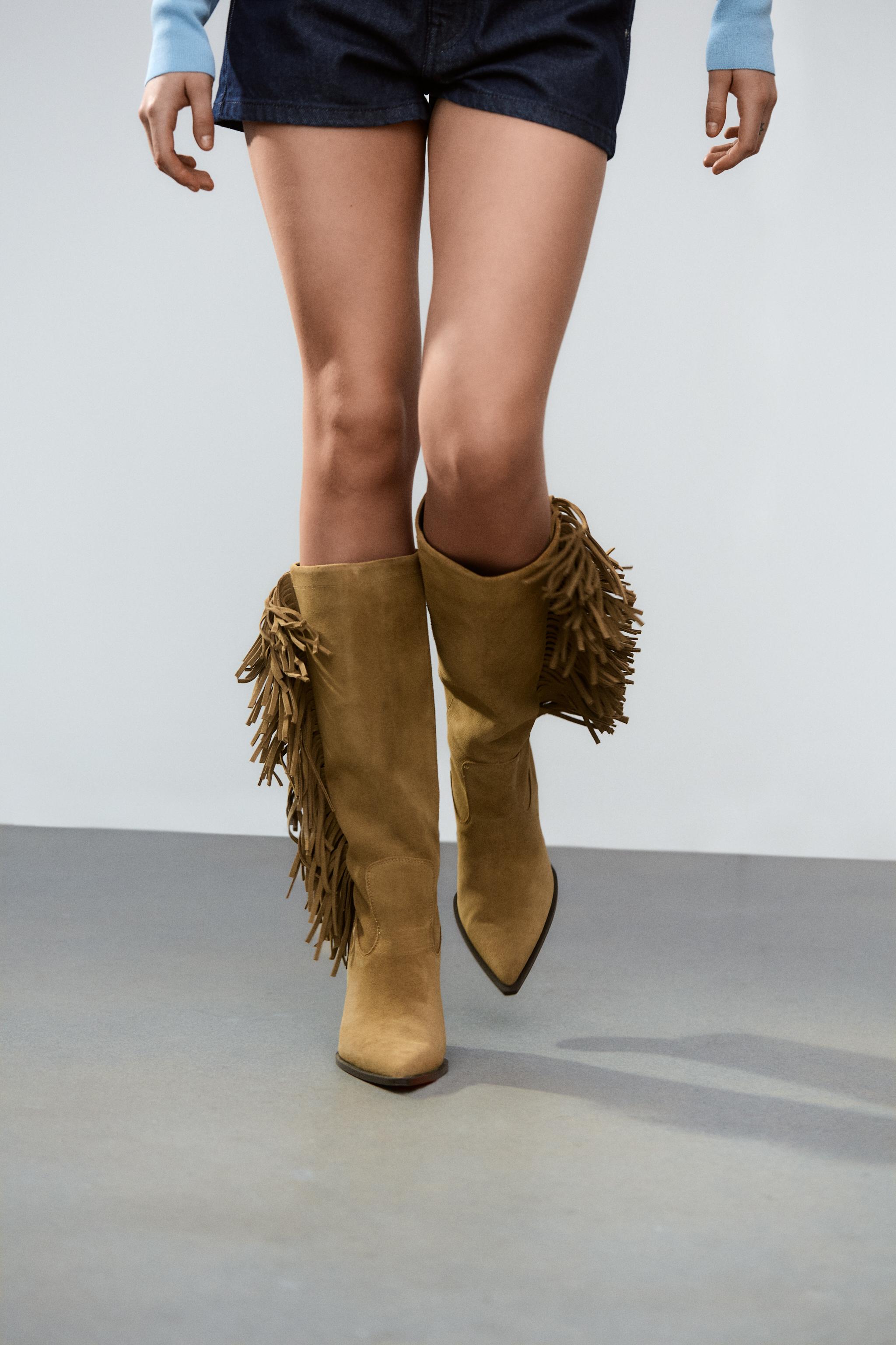 FRINGED SPLIT SUEDE BOOTS - Dark tan | ZARA South Africa