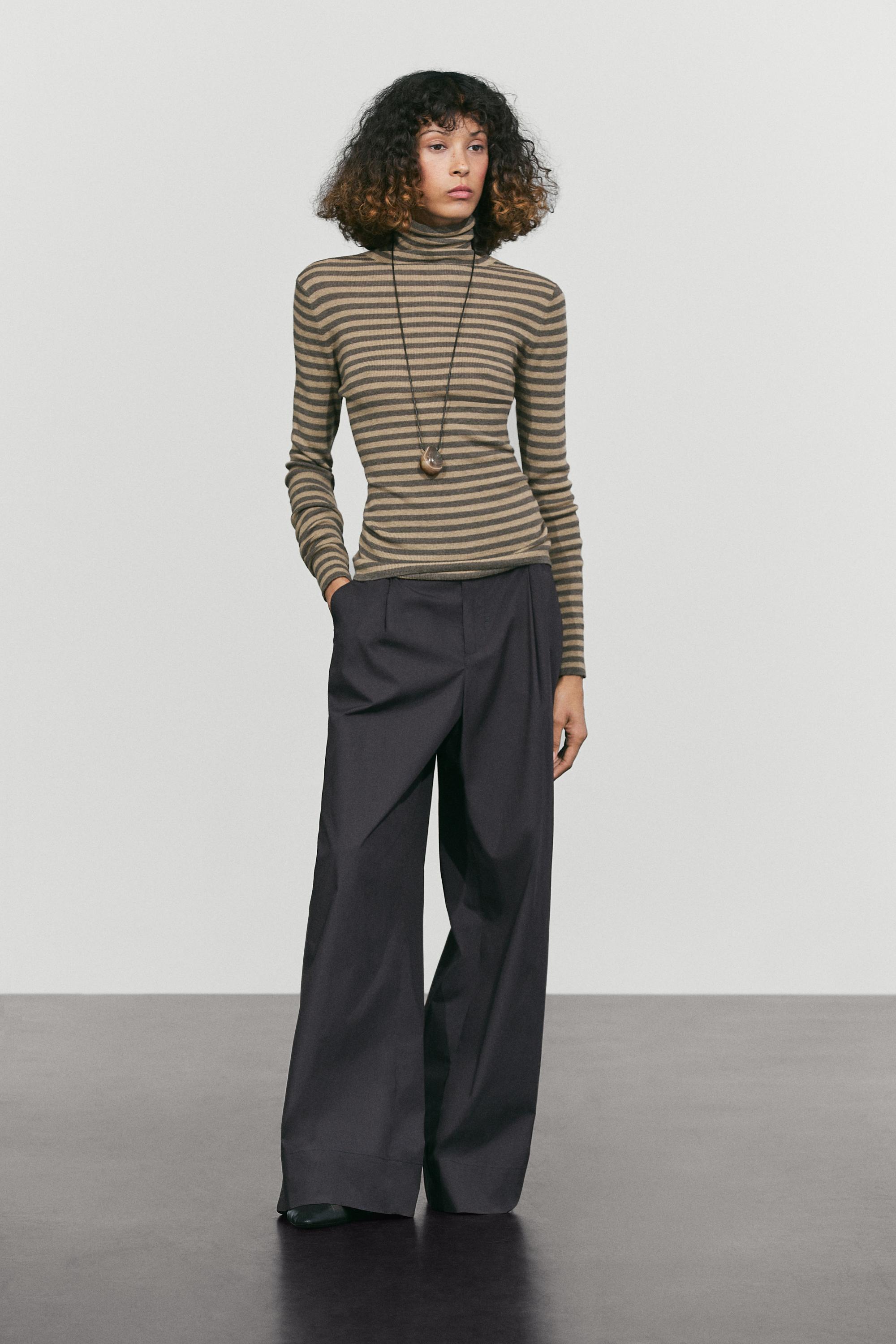 Striped turtleneck knit sweater