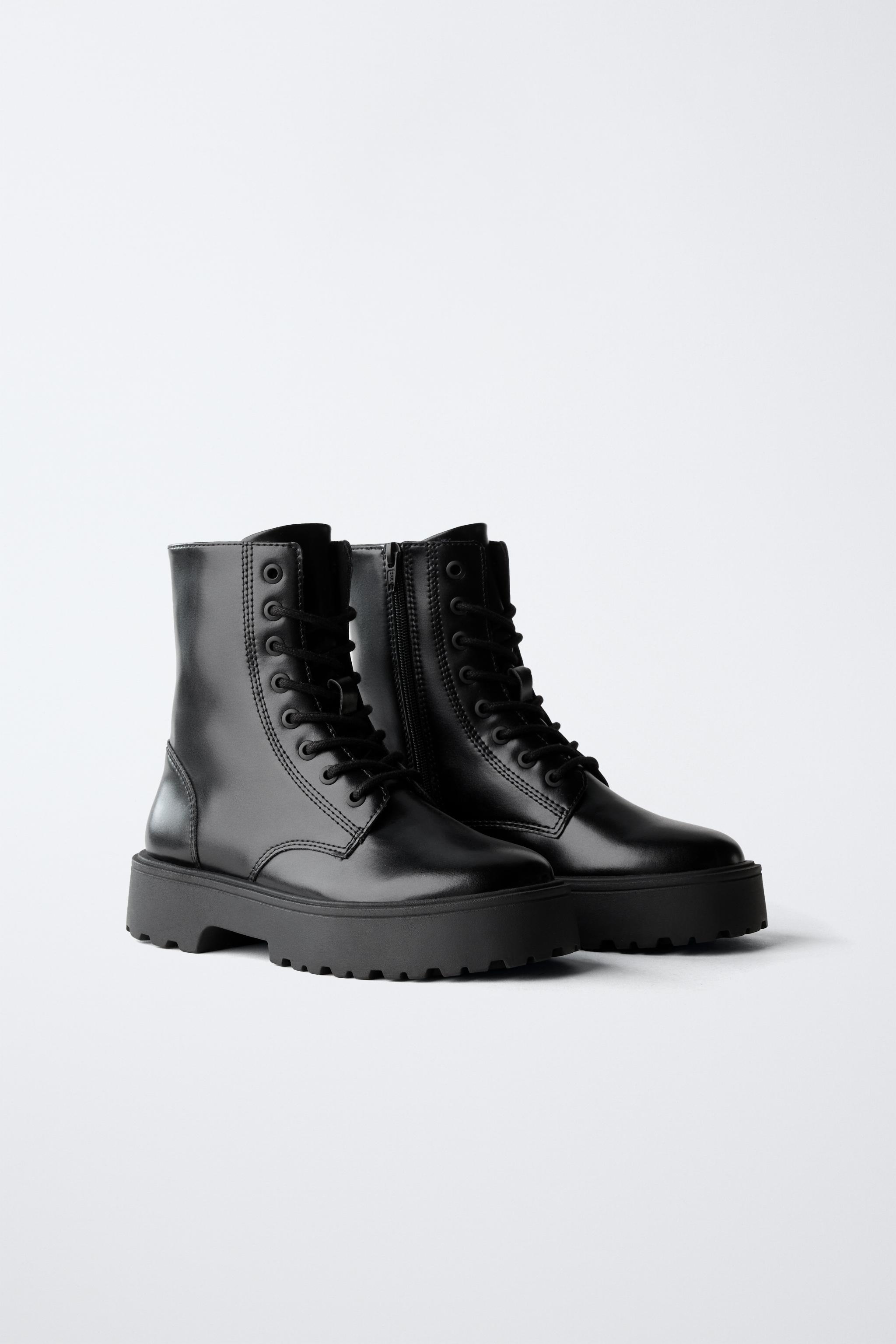 ANKLE BOOTS COM CADARÇOS - Preto | ZARA Brasil