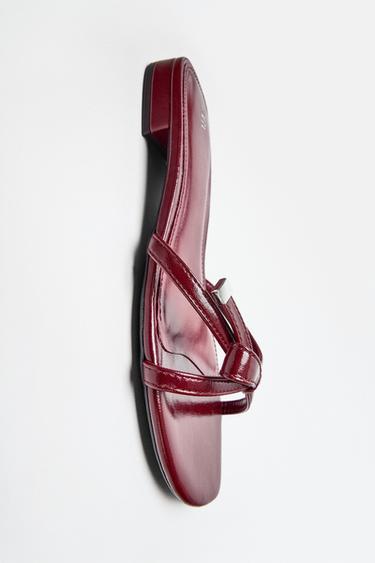 Zara BOW DETAIL FLAT SANDALS - Red