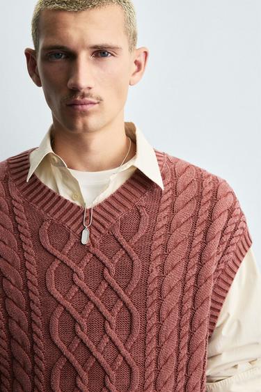 GILET EN MAILLE STRUCTURE TRESSÉE - Tuile de Zara - Image 5