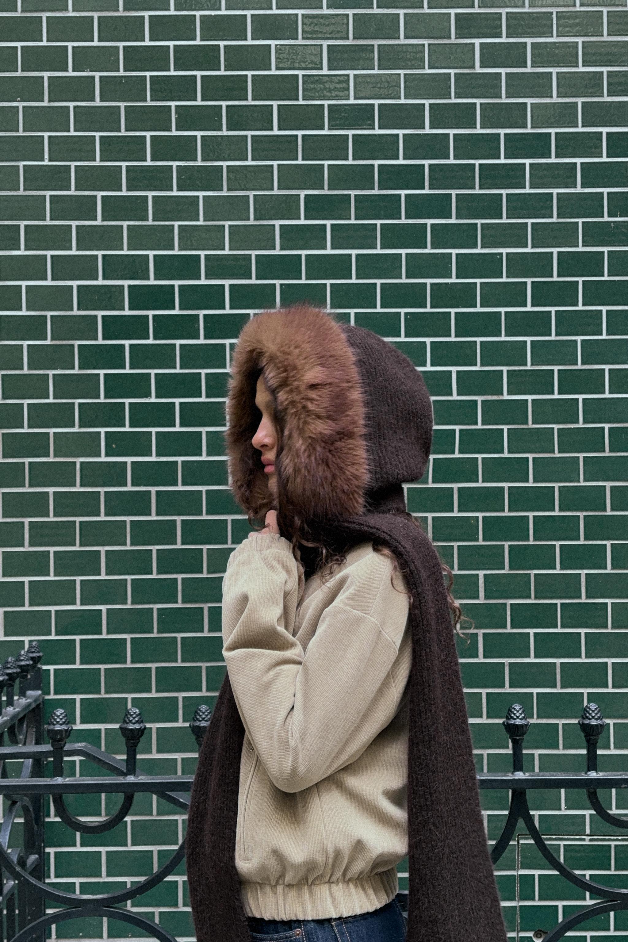 FAUX FUR HOODED SCARF