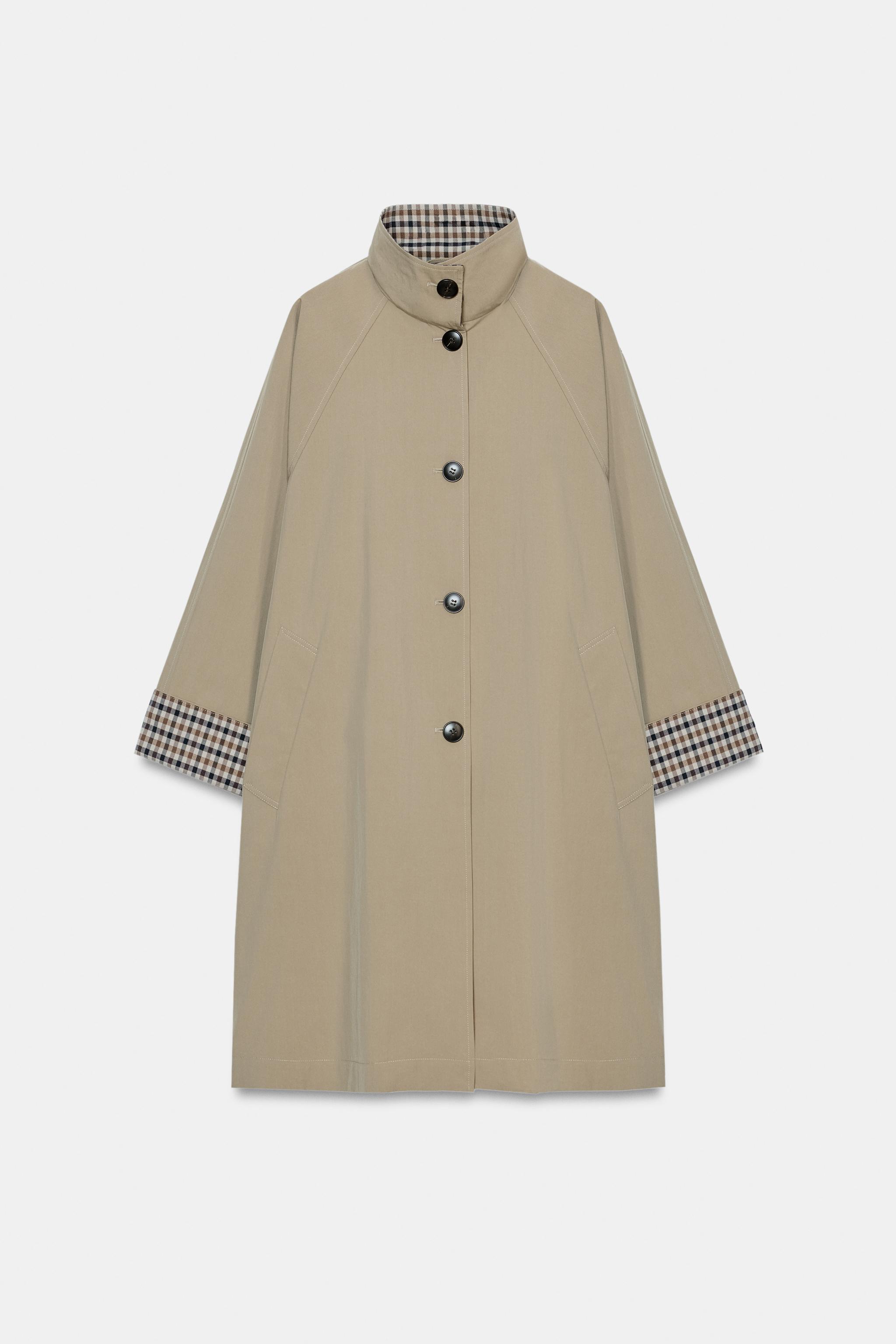 OVERSIZED PLAID CUFF TRENCH COAT