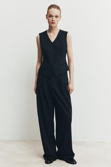 Zara ZW COLLECTION PINSTRIPE VEST - Navy blue
