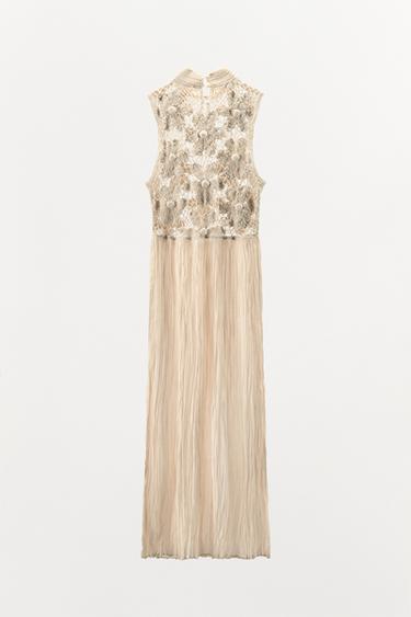ROBE EN MATIÈRES VARIÉES BRODERIES FLEURS - Écru de Zara - Image 4