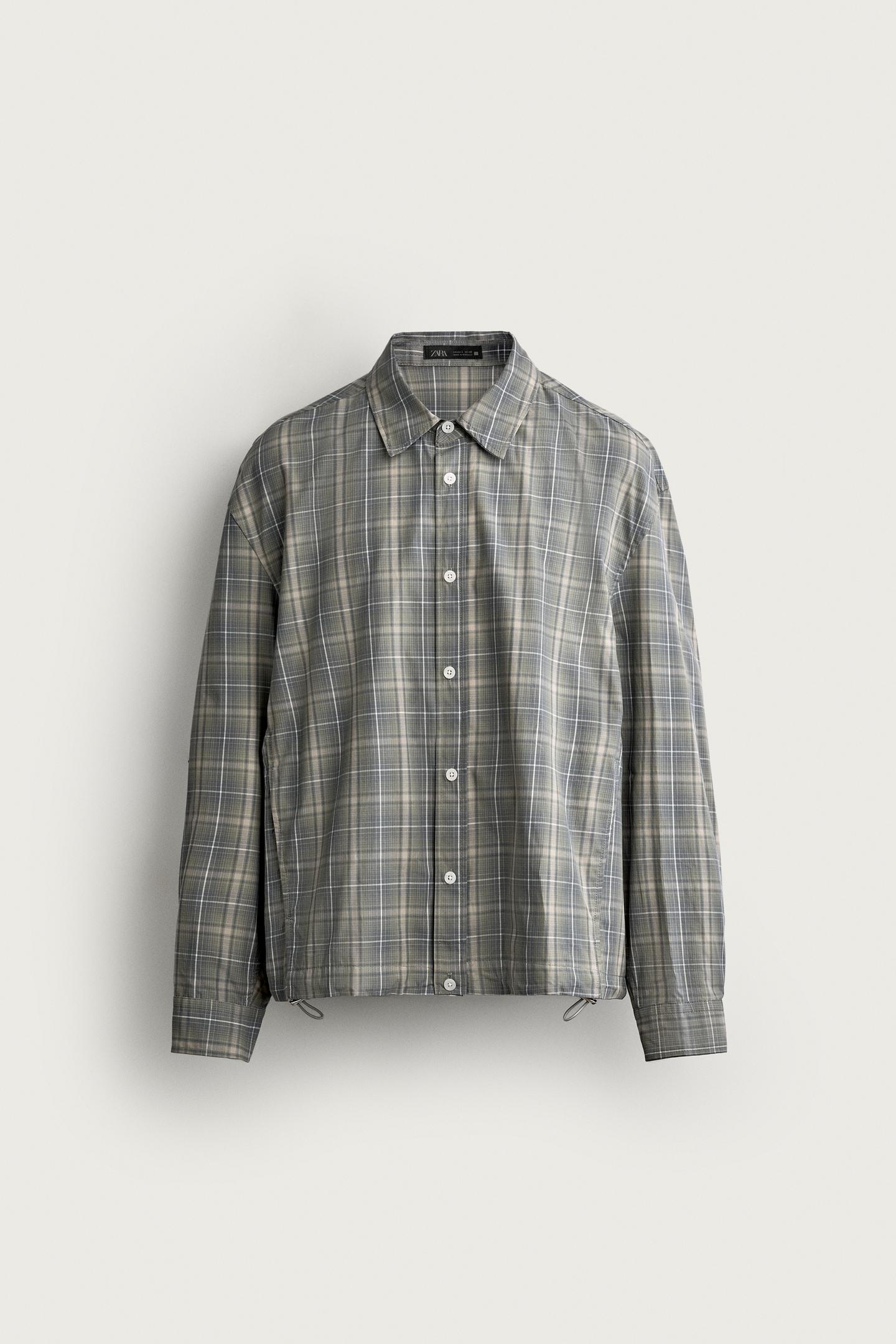 Мужская рубашка Zara Relaxed Fit Plaid, цвет: Серый зелёный — фото 7