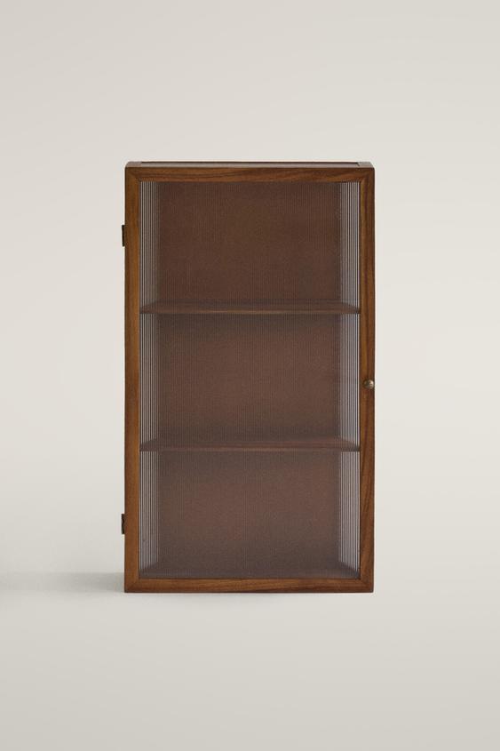 Zara WOOD AND REEDED GLASS WALL CABINET - 棕色 - 圖片 0