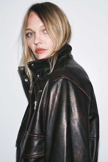 BLOUSON BOMBER EN CUIR ZW COLLECTION LIMITED EDITION - Marron de Zara - Image 1