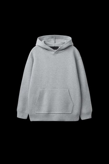 Zara SOFT KNIT HOODIE SWEATER - Pearl gray