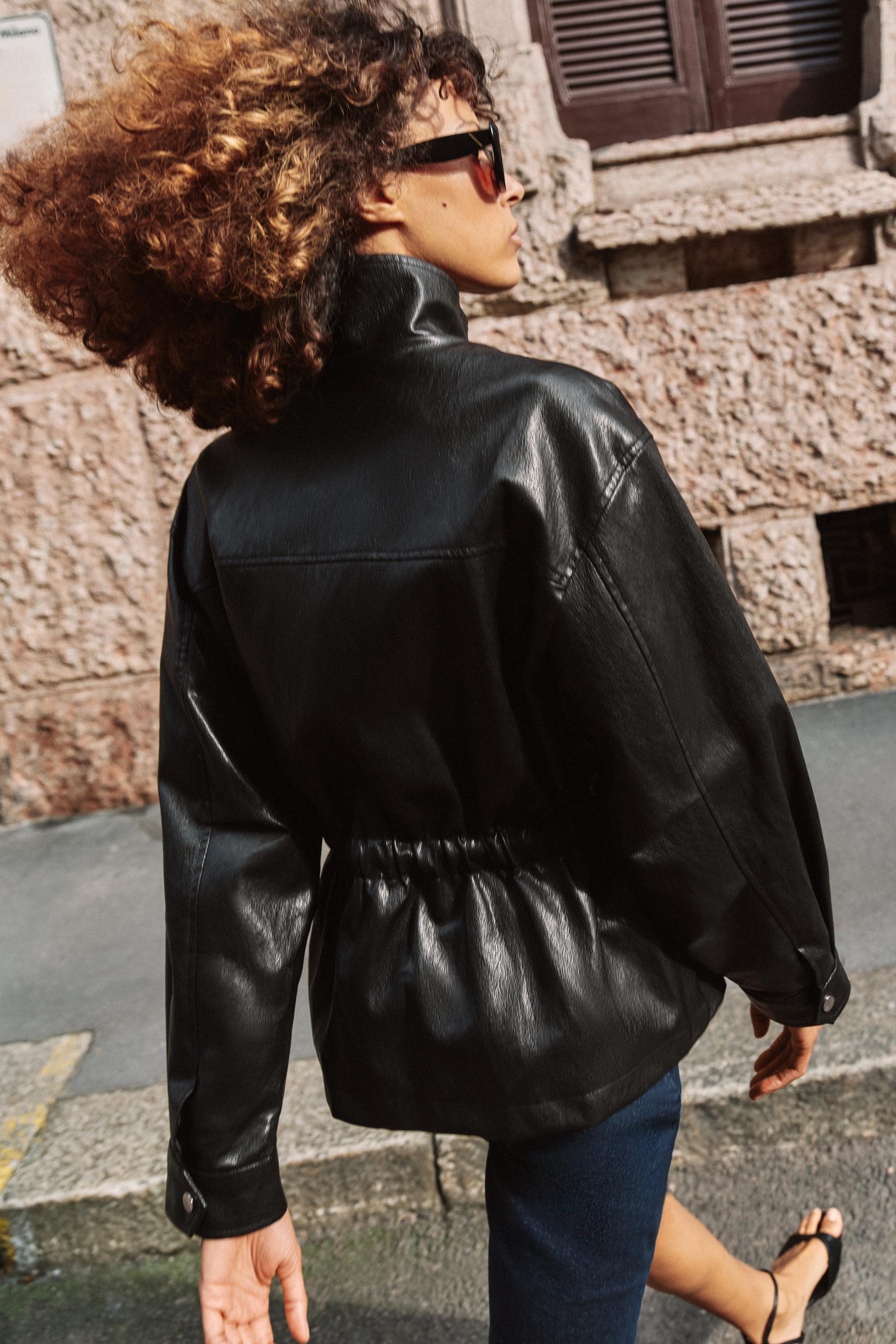 HIGH-NECK LEATHER EFFECT JACKET - Black | ZARA India