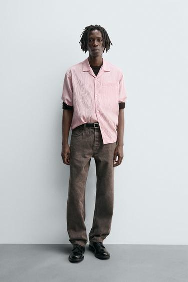 STRIPED FLOWING SHIRT - Pastel pink by Zara