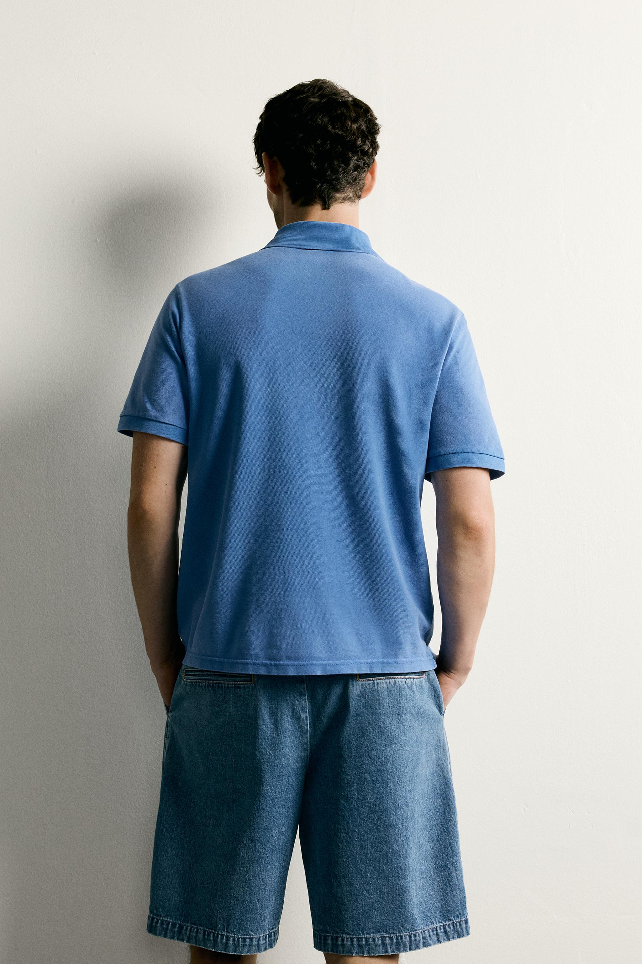 Zara YIKAMA EFEKTLİ DOKULU REGULAR FIT POLO T-SHIRT görsel 3