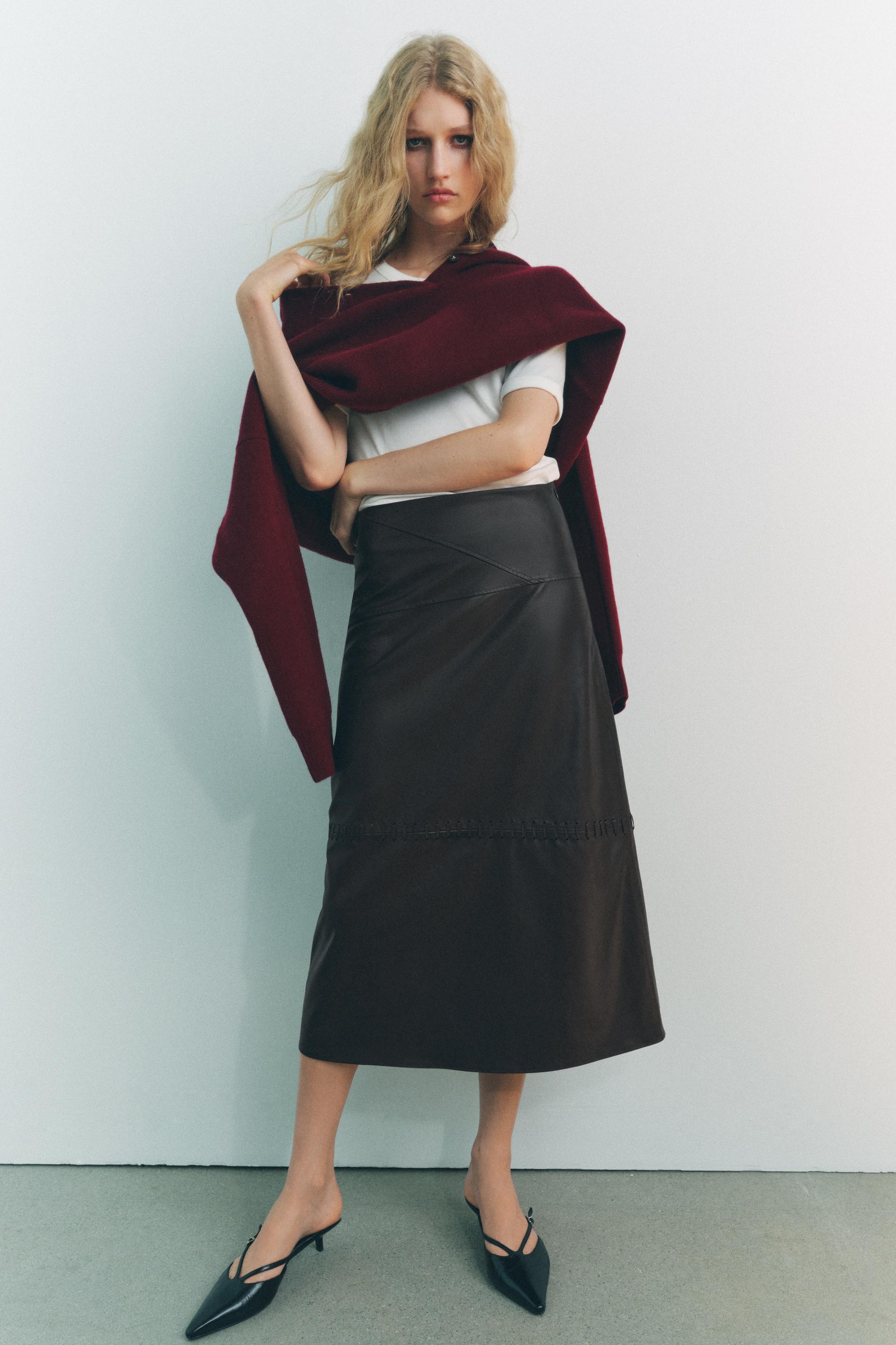 FAUX LEATHER MIDI SKIRT