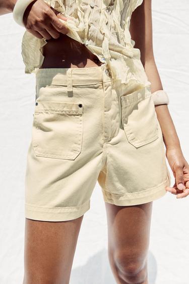 SHORTS Z1975 TIRO ALTO BOLSILLOS PLASTRÓN - Amarillo pastel de Zara