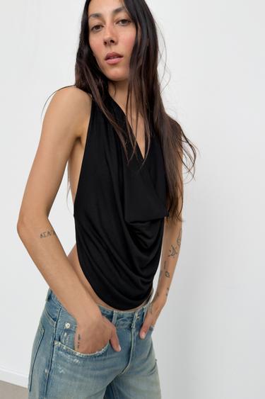 Zara DRAPED HALTER TOP - Black