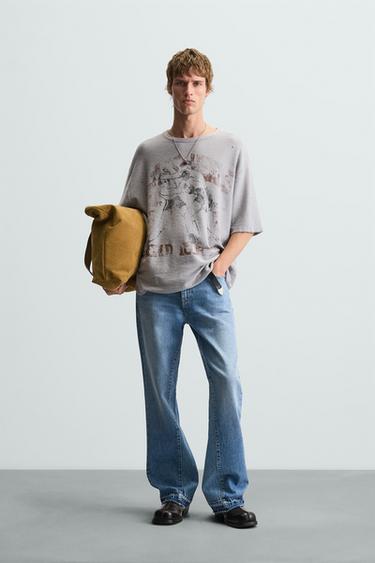 Zara WASHED PRINT KNIT T-SHIRT - Pearl gray - Image 0