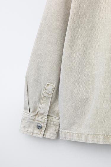 ACID WASH TWILL OVERSHIRT WITH FLEECE HOODIE - Taupe grey by Zara - Image 3