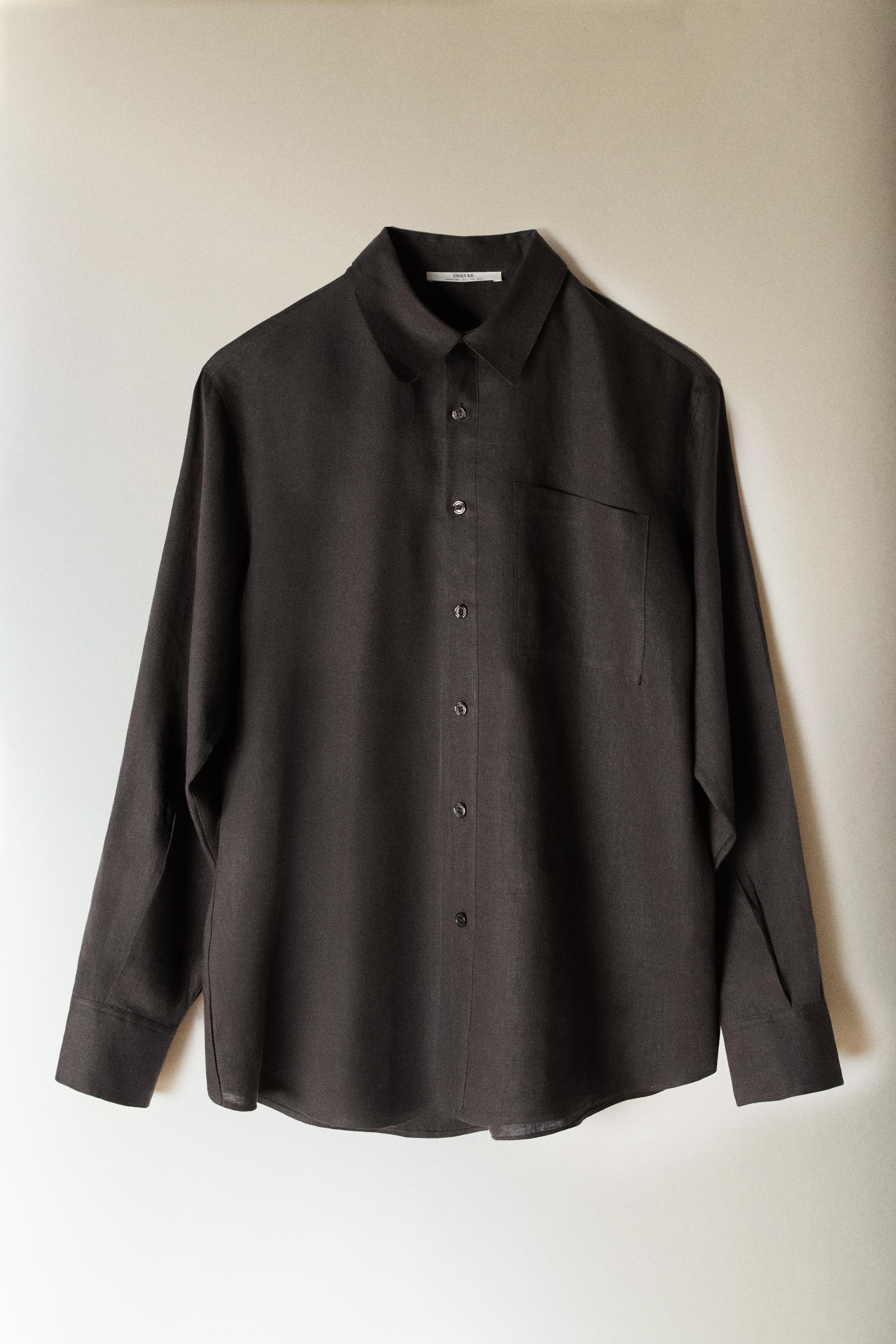 2346　rerere　mal リネンシャツ　黒色とグレーー2枚set リネンシャツ - ダークグレー | ZARA Japan / 日本