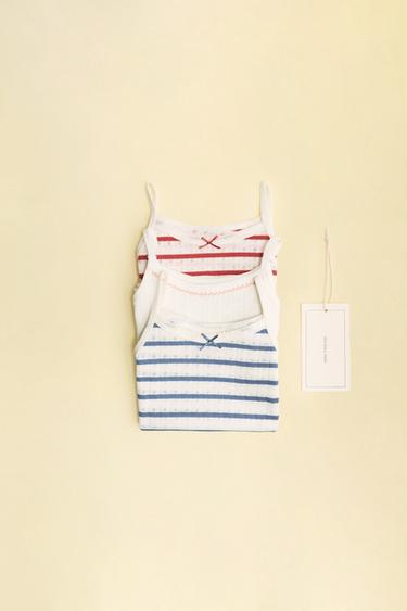 ZARA TIMELESS - حزمة من ثلاثة تيشيرتات Pointelle مخططة - متعدد الألوان by Zara