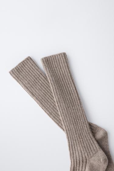 CHAUSSETTES HAUTES AVEC LAINE ET CACHEMIRE - Marron clair de Zara - Image 2