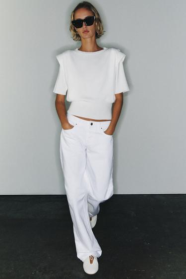 KNIT TOP WITH SHOULDER PADS - White by Zara