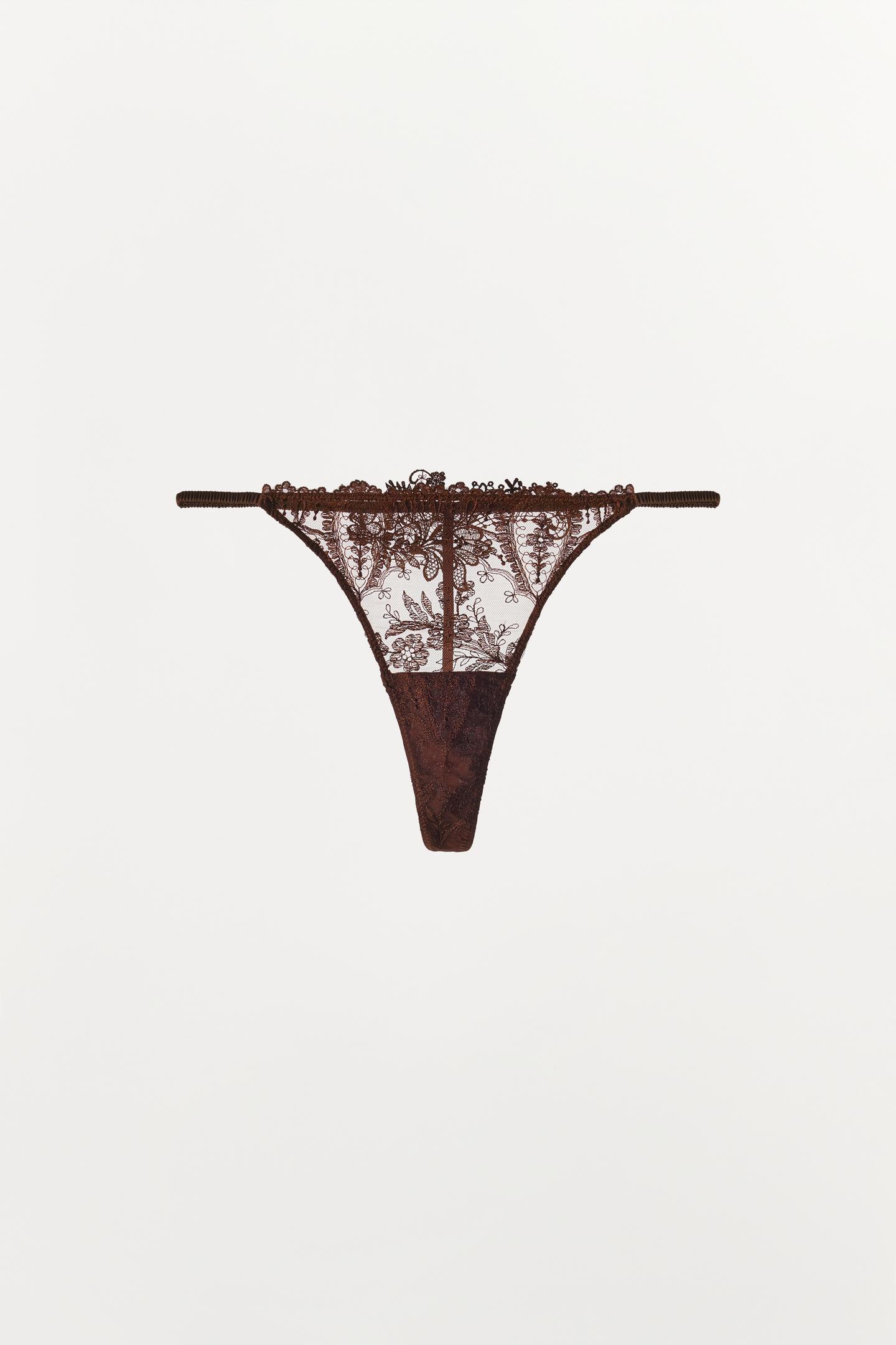 Трусы-стринги, кружево — Zara, цвет: Тёмно-бордовый — фото 3