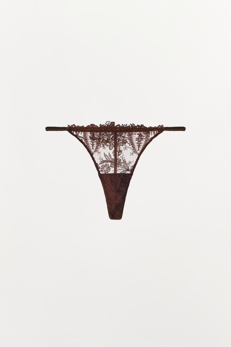 LACE THONG — Maroon