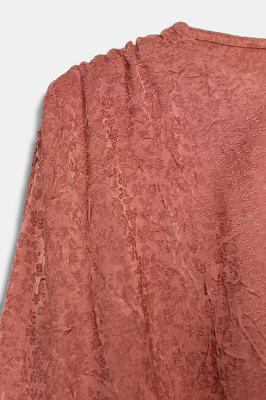 Zara JACQUARD BALLOON TOP - MARSALA