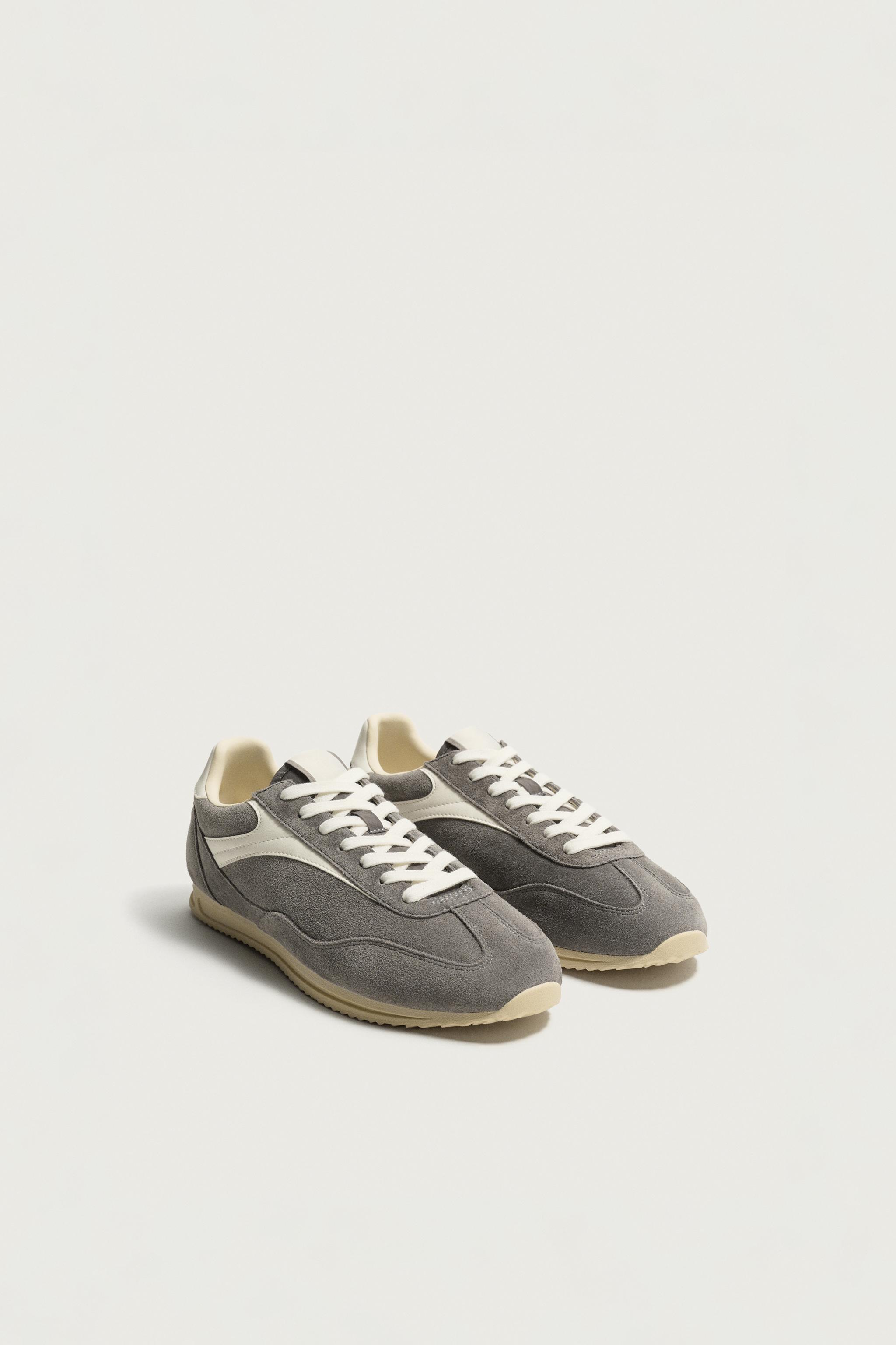 RETRO LEATHER SNEAKERS — Light khaki