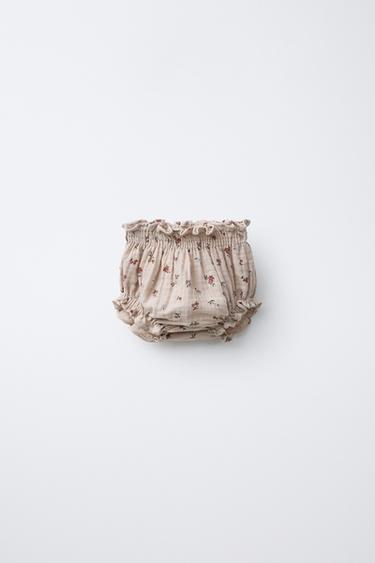 COTTON GAUZE BRIEFS WITH FLOWERS - camel by Zara