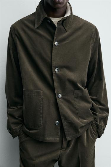 Zara CORDUROY POCKET OVERSHIRT - Dark green