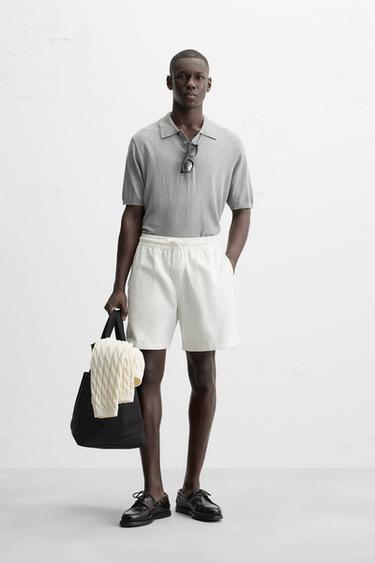 TEXTURED REGULAR FIT BERMUDA SHORTS - Oyster-white by Zara