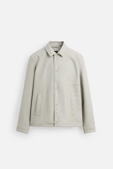 Zara FAUX LEATHER JACKET - Light gray