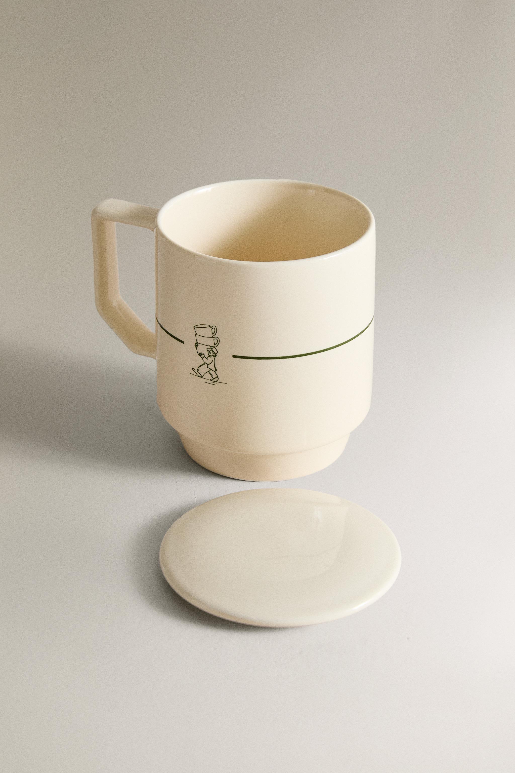STONEWARE CAFE MUG WITH LID
