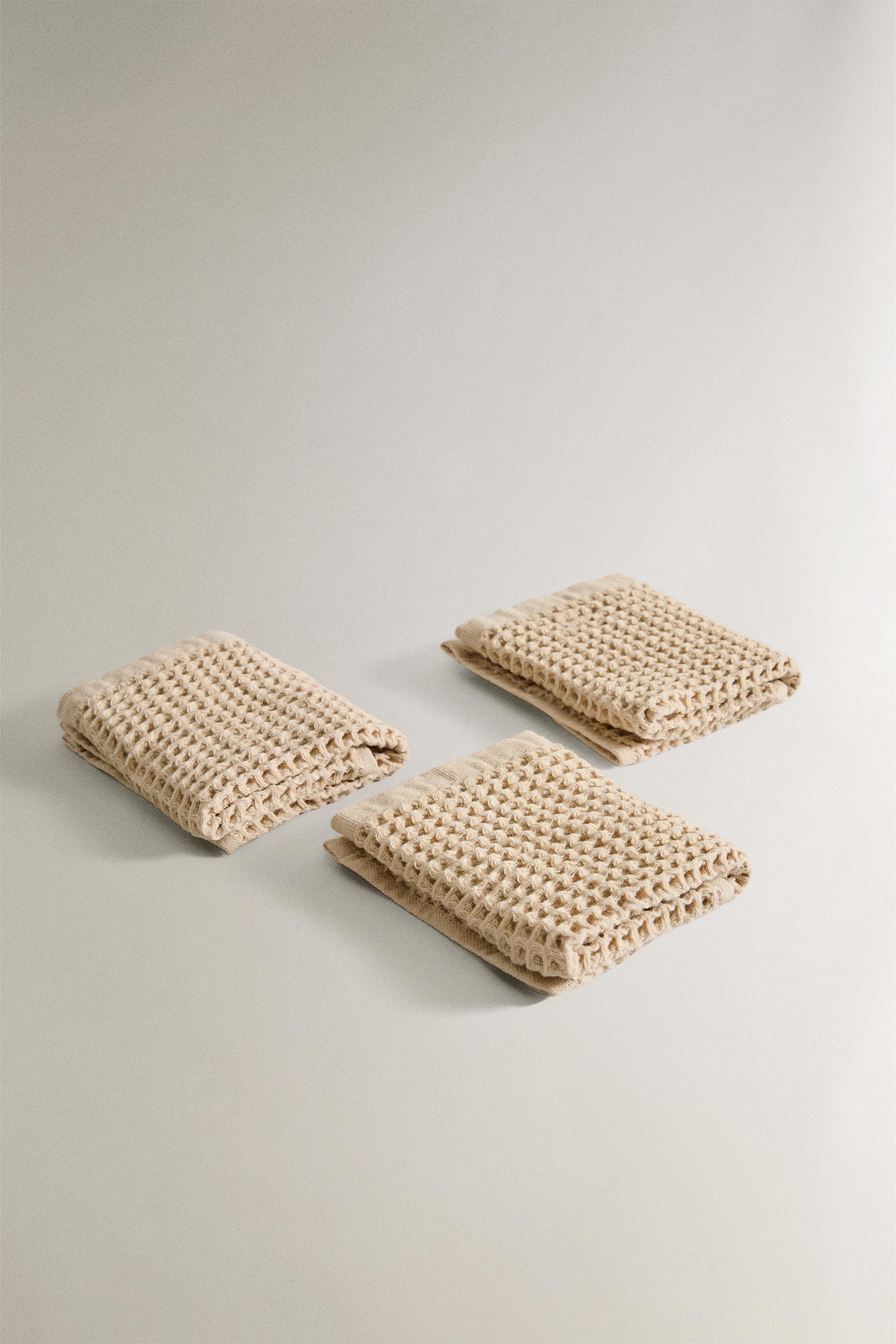 WAFFLE COTTON HAND TOWEL (PACK OF 3) — Sand