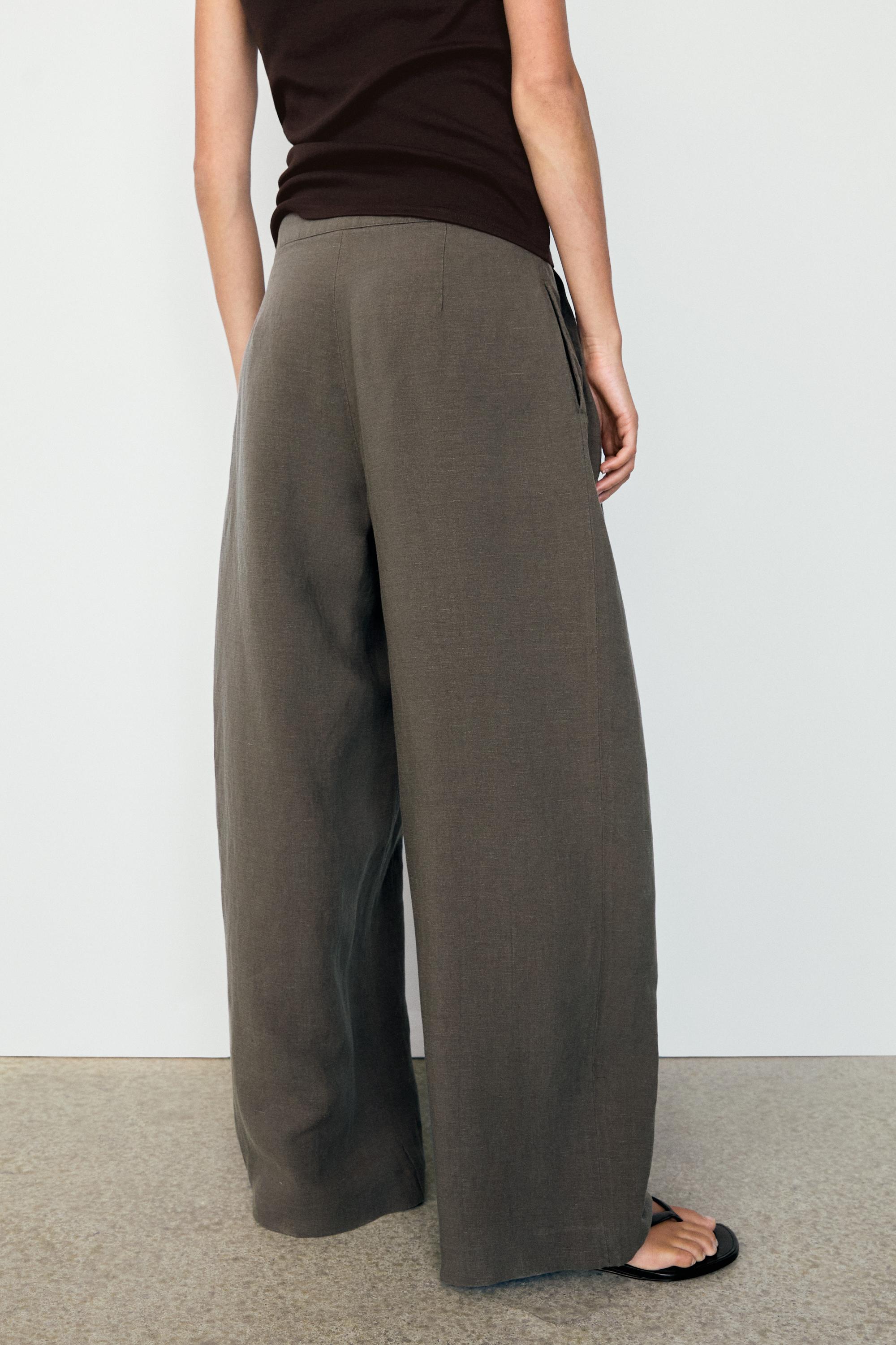 Linen blend pleated trousers