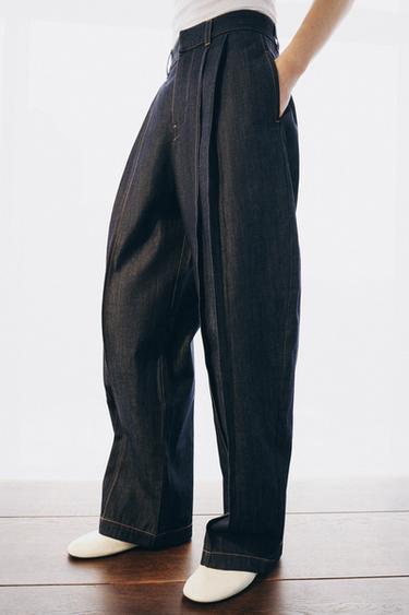 ZW COLLECTION BALLOON HIGH-WAIST JEANS WITH PLEATS - Blue by Zara